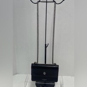 Kurt Geiger The Shoreditch Black Leather Crossbody Bag w/ Leopard Print Trim